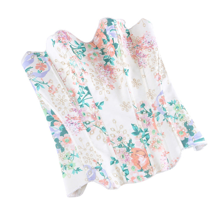 White Floral Strapless Corset Top, alternate view 5