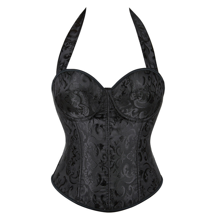 Black Halter Jacquard Corset Top