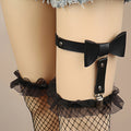 Factory direct sales punk rock sexy patent leather bow garter nightclub dark female anti-socks sex leg ring