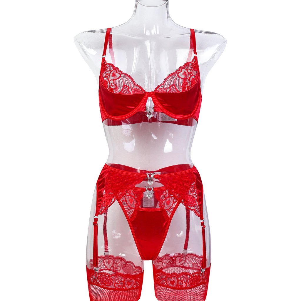 Red Holiday Three-Piece Lingerie Set - Styled View