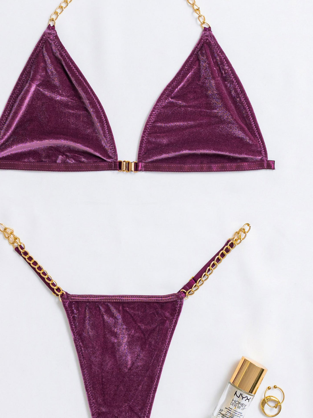 Purple Satin-Look Triangle Lingerie Set, alternate view 8
