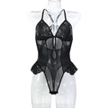 Black Mesh Cutout Teddy Bodysuit - Styled View