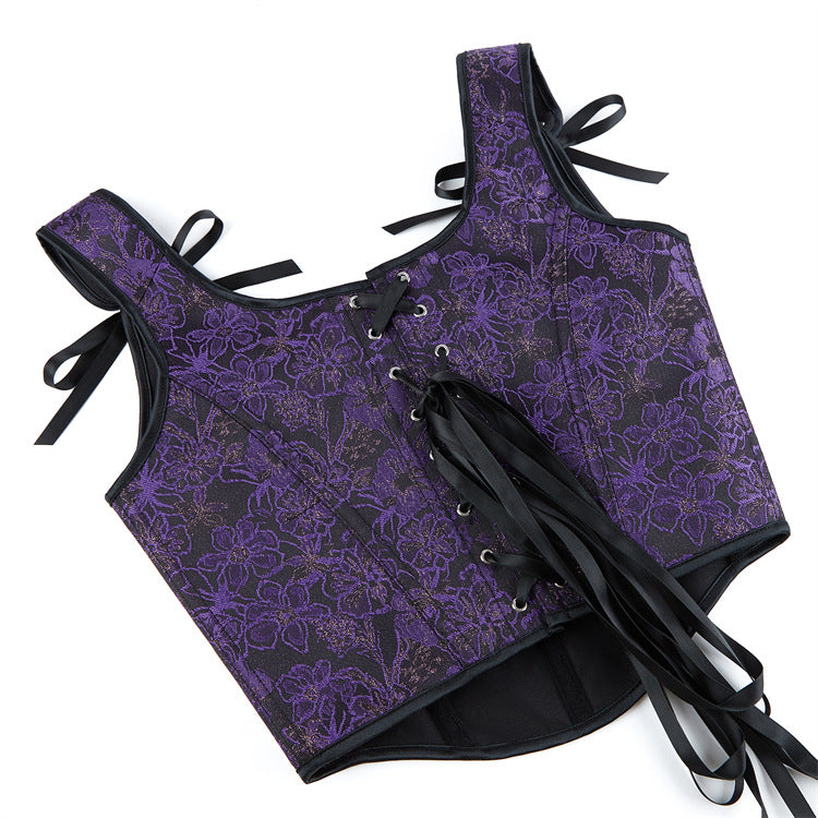 Black Gold Floral Tie-Strap Corset Top, alternate view 4