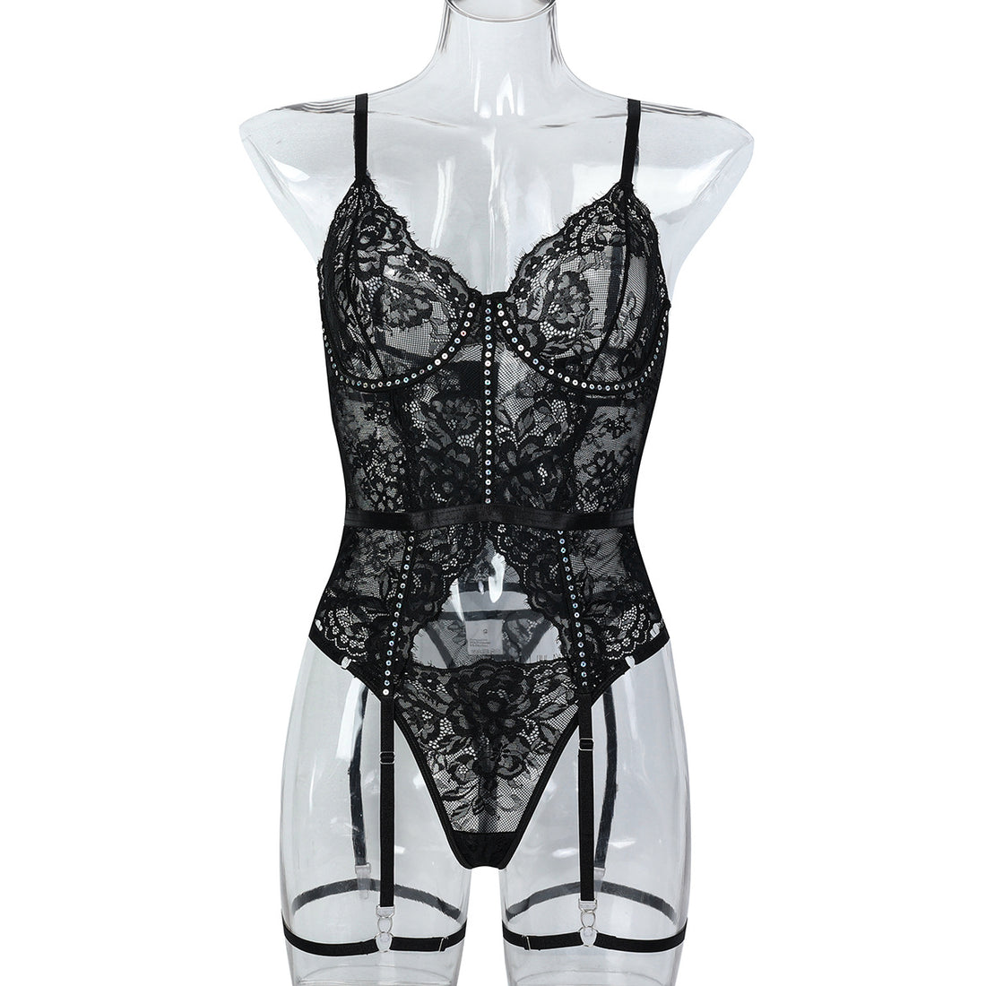 Strappy Black Lace Two-Piece Lingerie Set - Alternate View