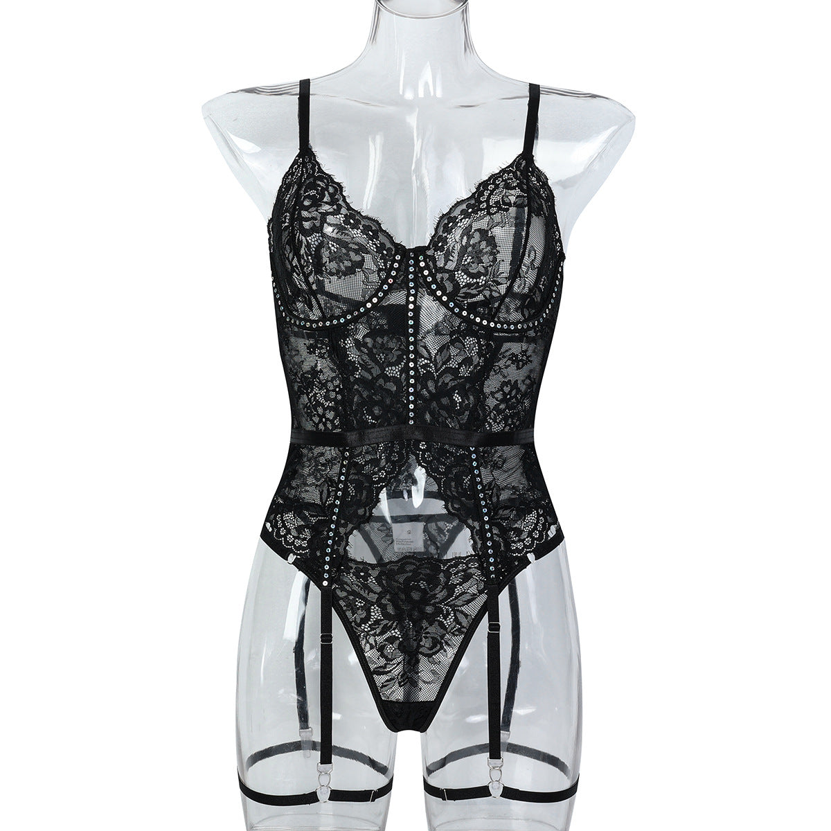 Strappy Black Lace Two-Piece Lingerie Set - Alternate View