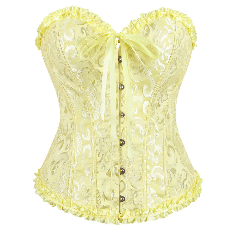 Black Ruffle Trim Front-Lace Corset Top, alternate view 15