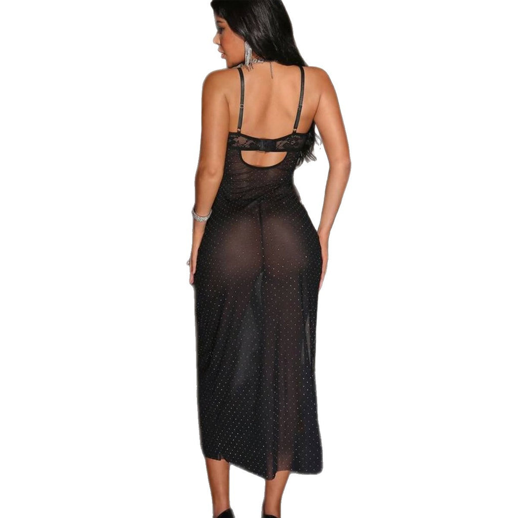 Black Lace Trim Chemise Nightdress - Alternate View