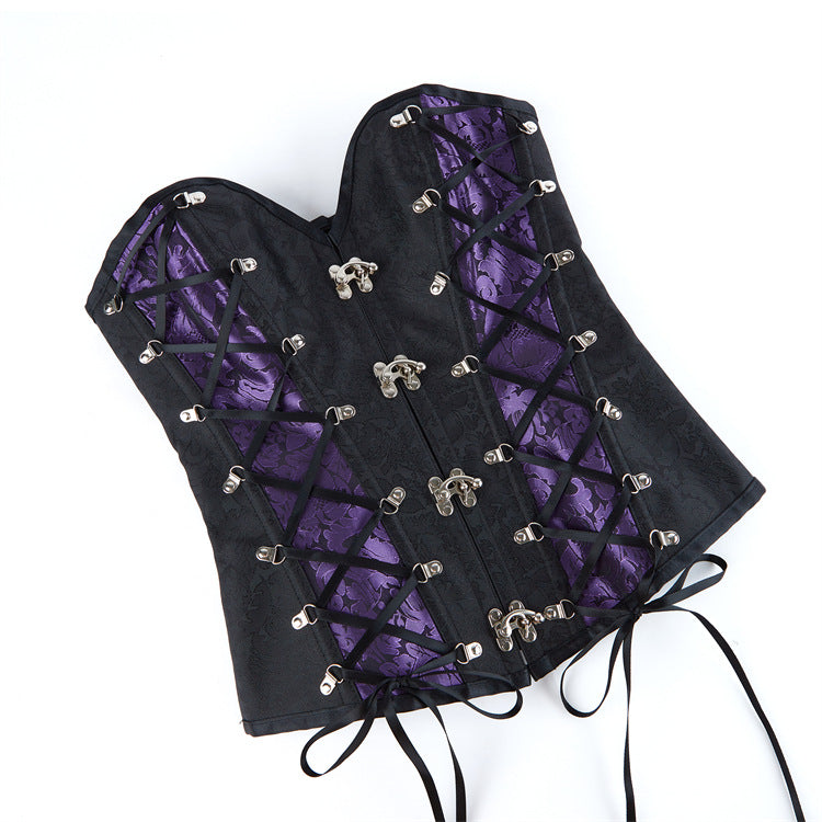 Black Purple Buckle Corset Top, alternate view 2