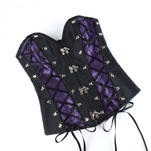 Black Purple Buckle Corset Top, alternate view 2