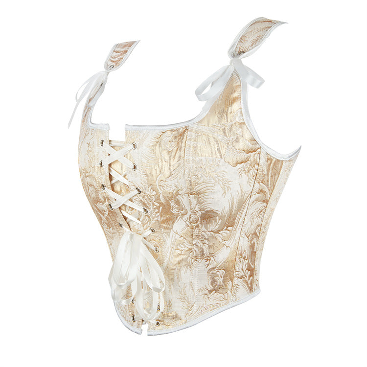 Ivory Floral Lace-Up Corset Top, alternate view 2