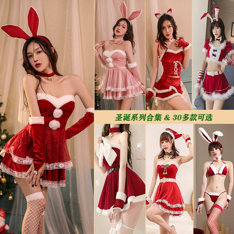 Bunny Costume Lingerie Set With Mini Dress and Mini Skirt and Bra - Front View