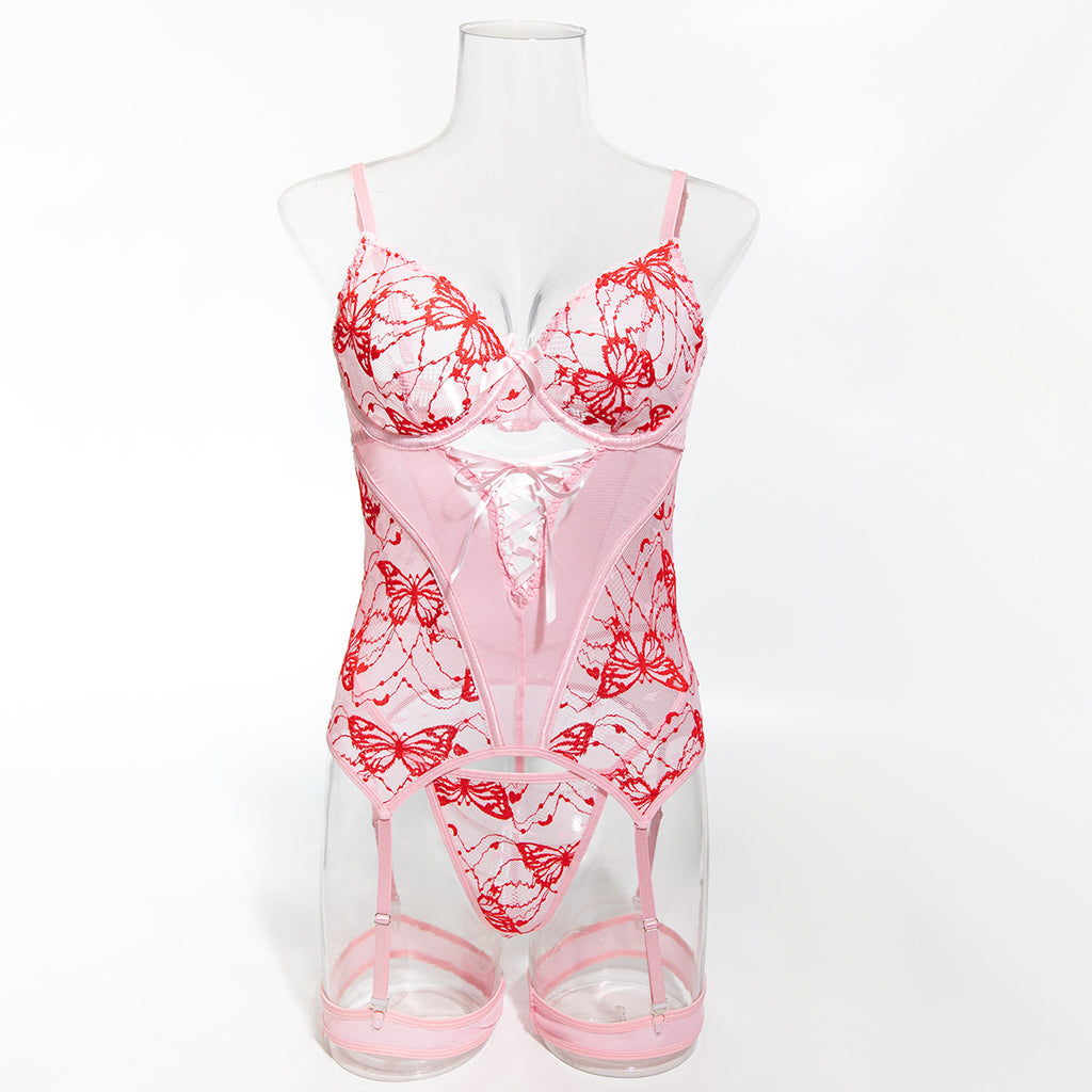 Pink Sheer Mesh Two-Piece Lingerie Set - Alternate View