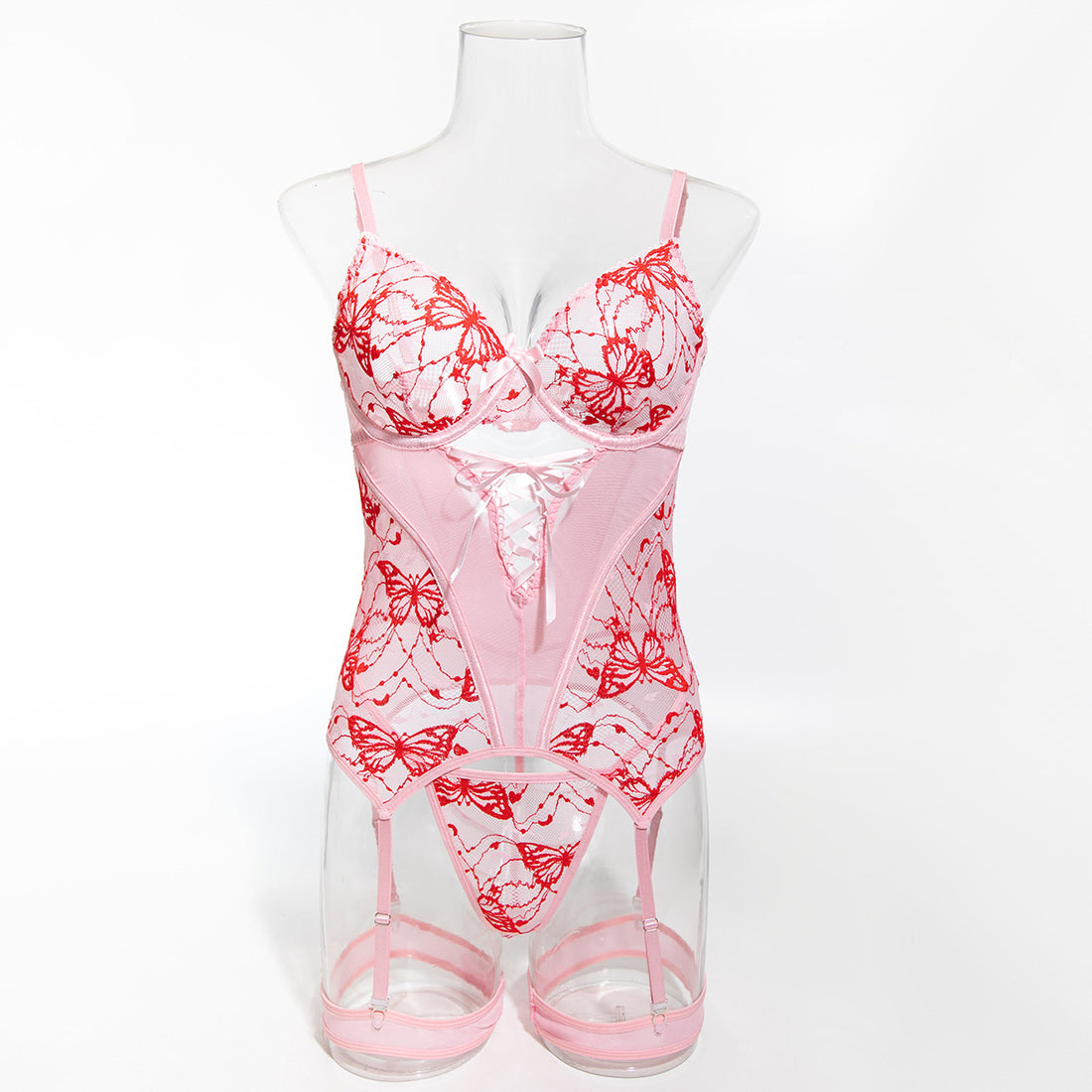 Pink Sheer Mesh Two-Piece Lingerie Set - Alternate View