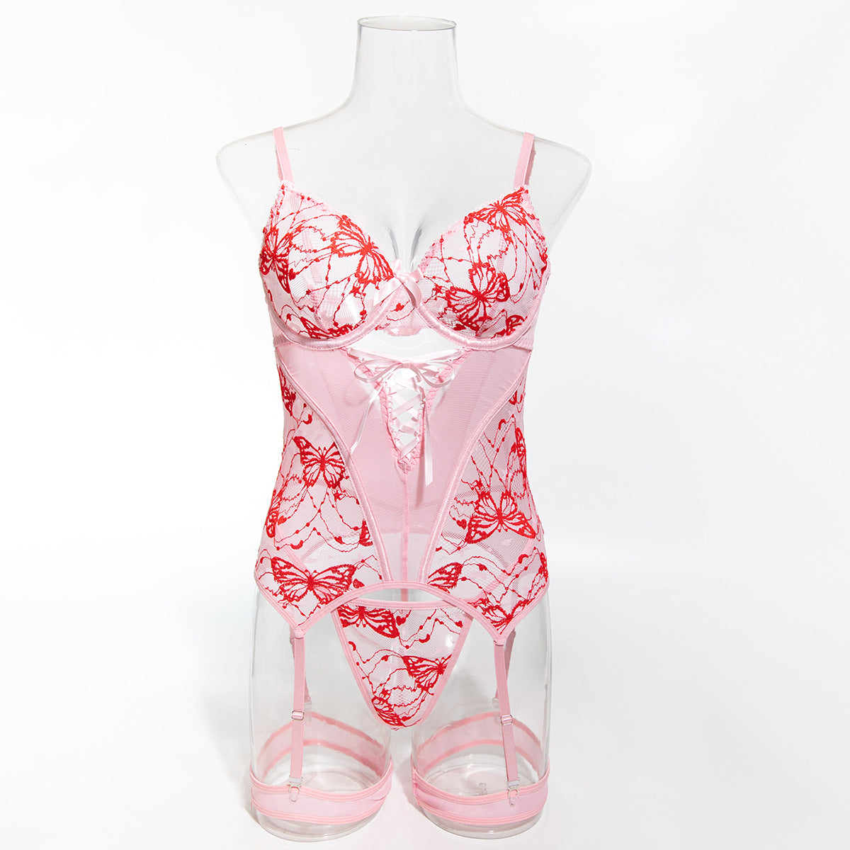 Pink Sheer Mesh Two-Piece Lingerie Set - Alternate View