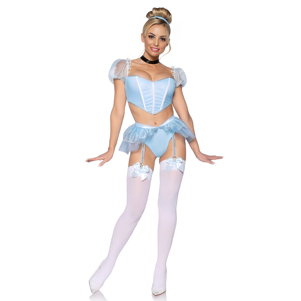 Maid Costume Lingerie Set With Top and Headband and Choker - Back View