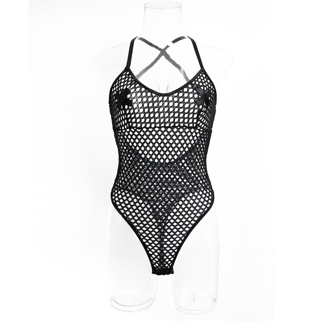 Cutout Mesh Strappy Teddy Bodysuit - Styled View