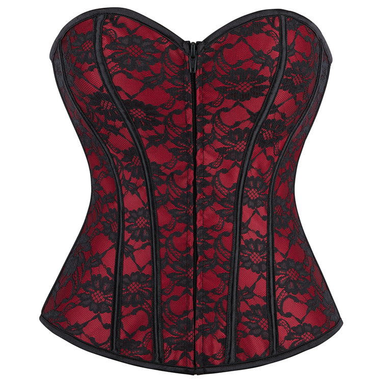 Burgundy Lace Strapless Corset Top