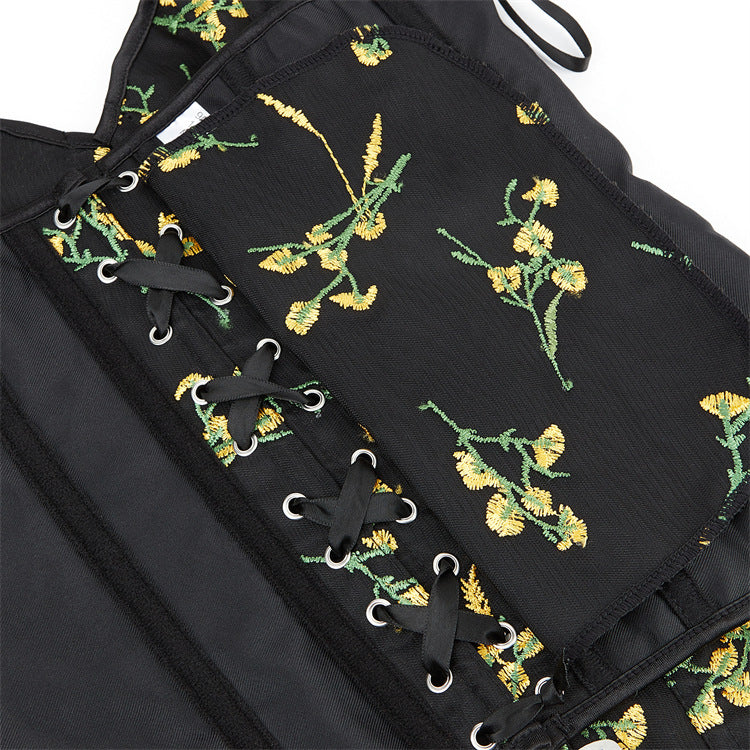 Black Yellow Floral Strapless Corset Top, alternate view 4