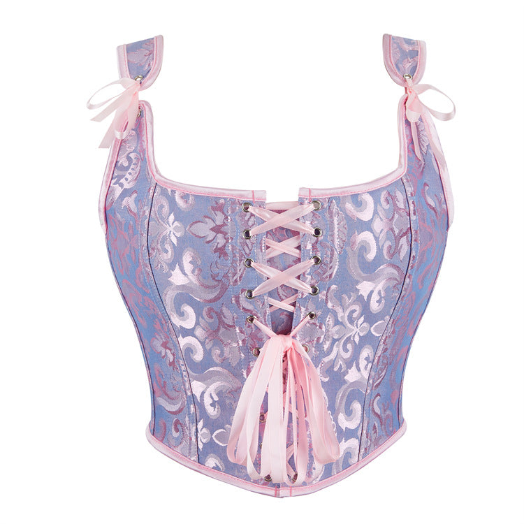 Lavender Lace-Up Tie-Strap Corset Top