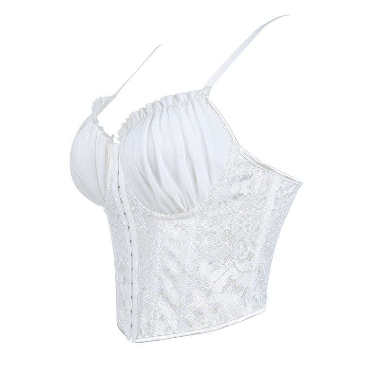 White Satin-Look Lace-Up Corset Top, alternate view 2