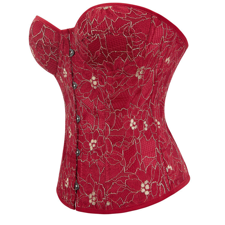 Red Floral Strapless Corset Top, alternate view 2