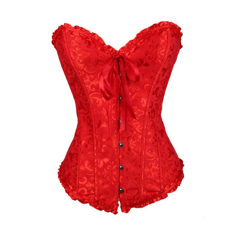Black Ruffle Trim Front-Lace Corset Top, alternate view 11